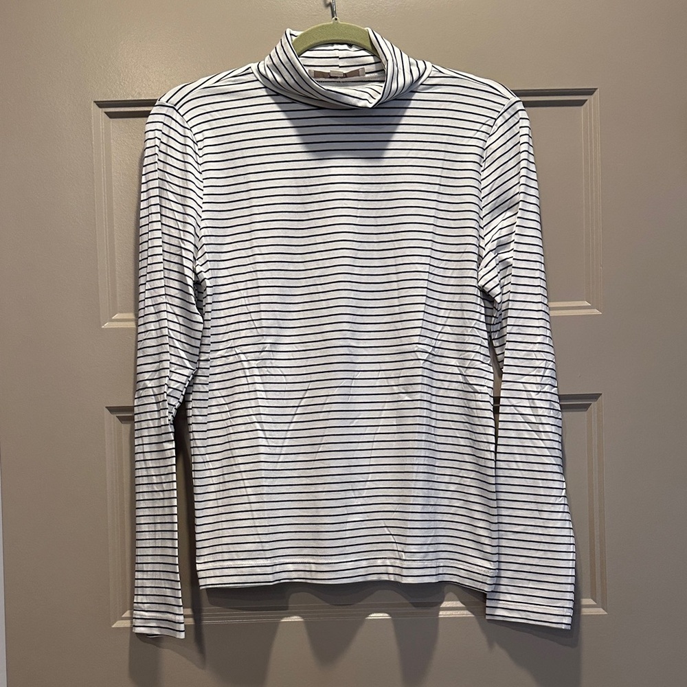 LOFT Black and White Striped Long Sleeve Turtleneck